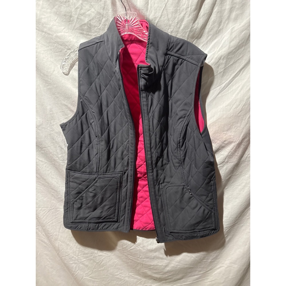 OGIO Reversible Quilted Vest Womens Grey Magenta Pink Full Zip Athletic Golf